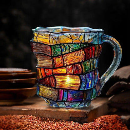 📚 Hand-Painted 3D Book Stack Glass Mug – Cozy Reader Gift, Only 7 Left ☕