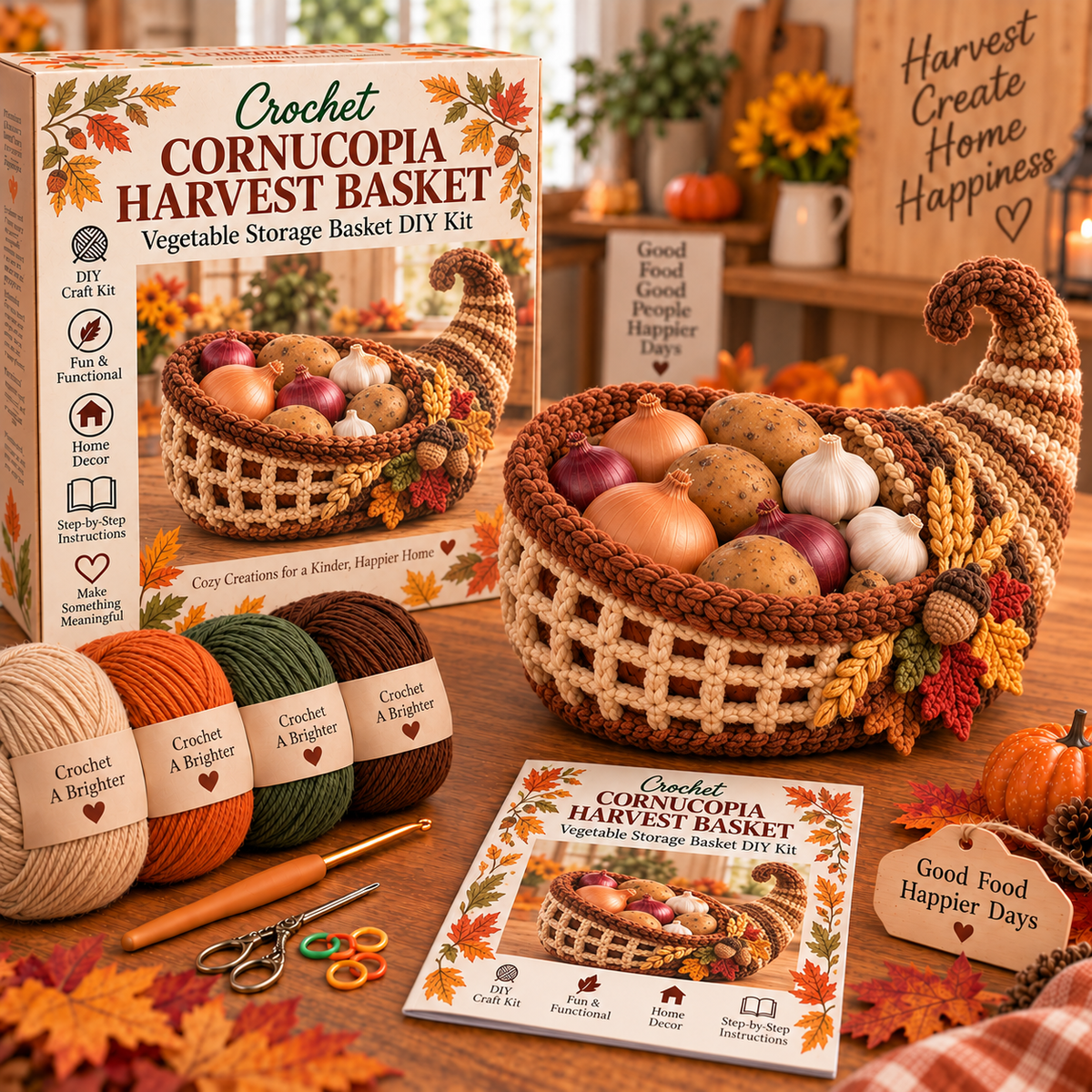 Harvest Horn cornucopia crochet DIY basket kit