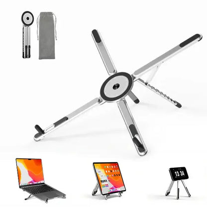 💻 Foldable Aluminum Laptop Stand – Built-In Magnetic Phone Holder