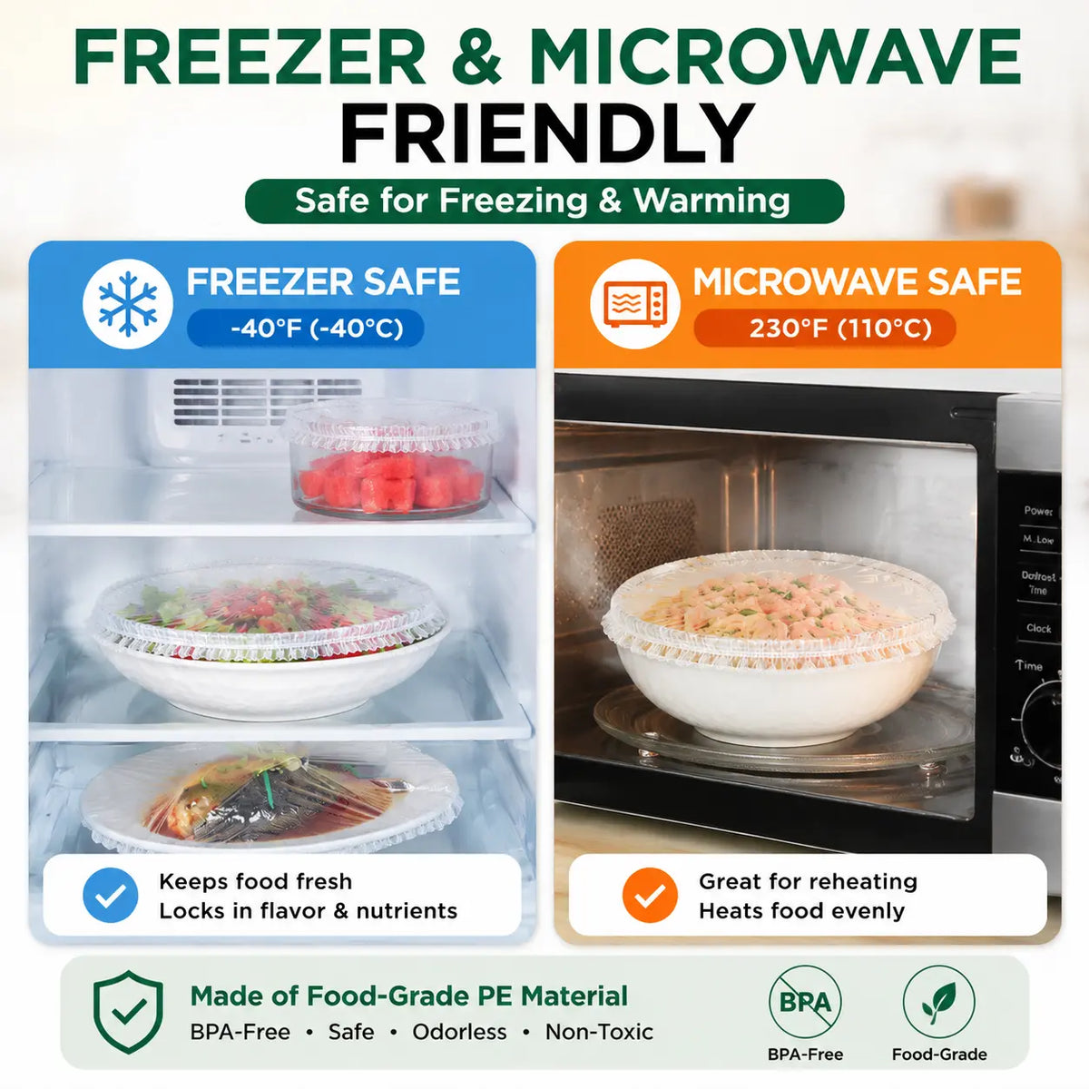 🍽️✨ 100PCS Stretch Food Covers – Quick, Easy & Mess-Free Freshness