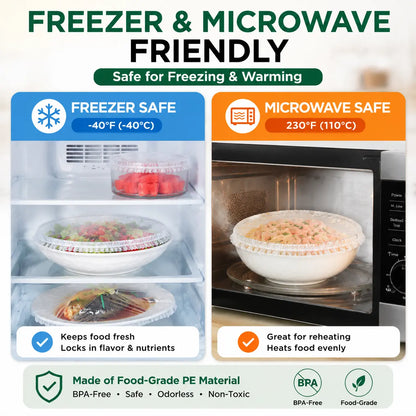 🍽️✨ 100PCS Stretch Food Covers – Quick, Easy & Mess-Free Freshness