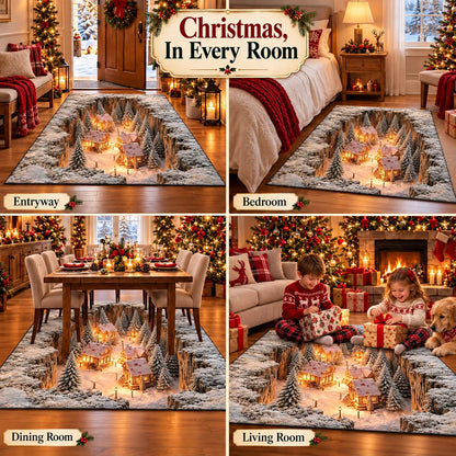 🎉Optical Illusion Christmas Scene Rug | Bring A Hidden Winter Village To Your Floor