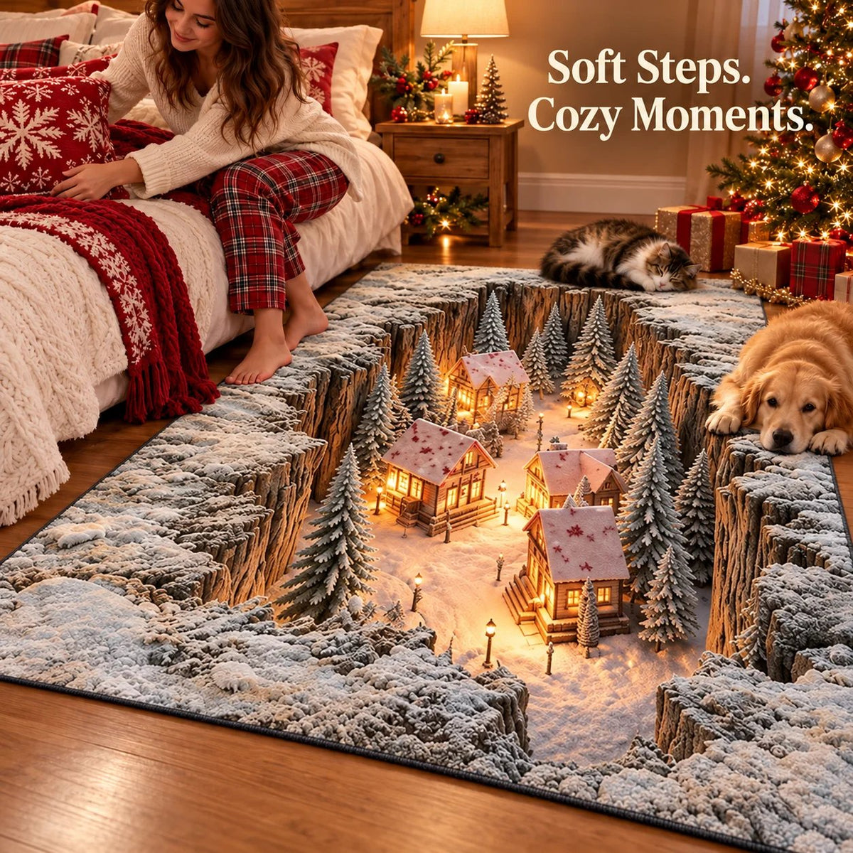 🎉Optical Illusion Christmas Scene Rug | Bring A Hidden Winter Village To Your Floor