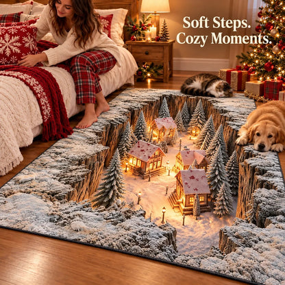 🎉Optical Illusion Christmas Scene Rug | Bring A Hidden Winter Village To Your Floor