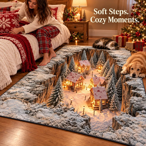 🎉Optical Illusion Christmas Scene Rug | Bring A Hidden Winter Village To Your Floor