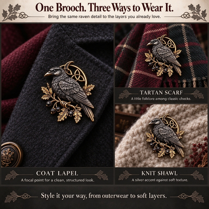 🐦‍⬛ Gothic Celtic Raven Brooch – Dark Academia Statement Pin