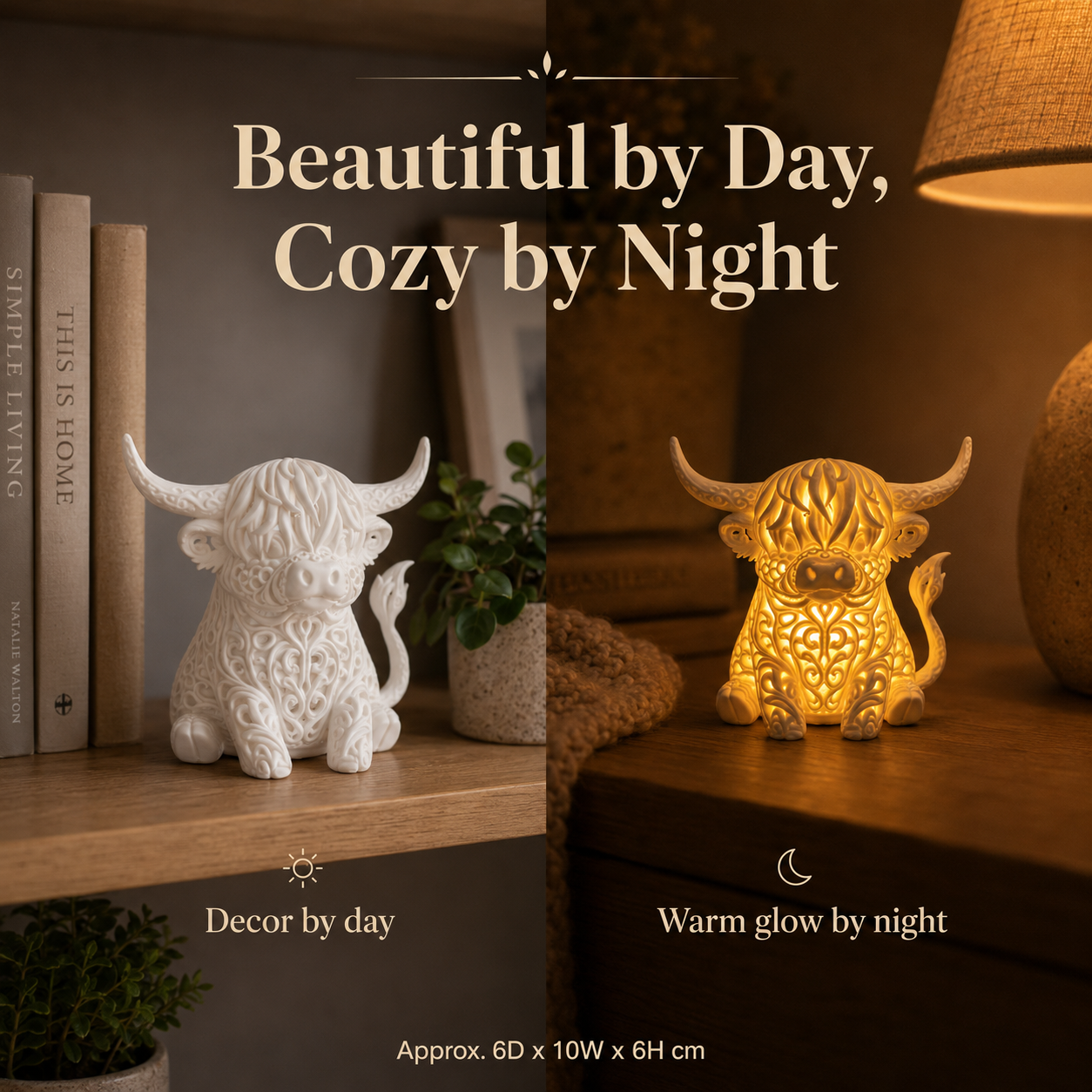 🐮 Cozy Highland Cow Glow Ornament – Palm-Sized Farmhouse Light ✨