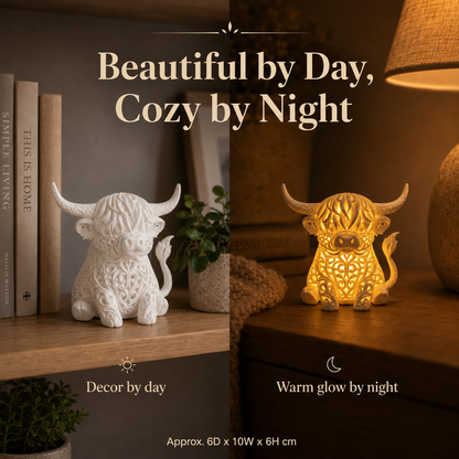 🐮 Cozy Highland Cow Glow Ornament – Palm-Sized Farmhouse Light ✨