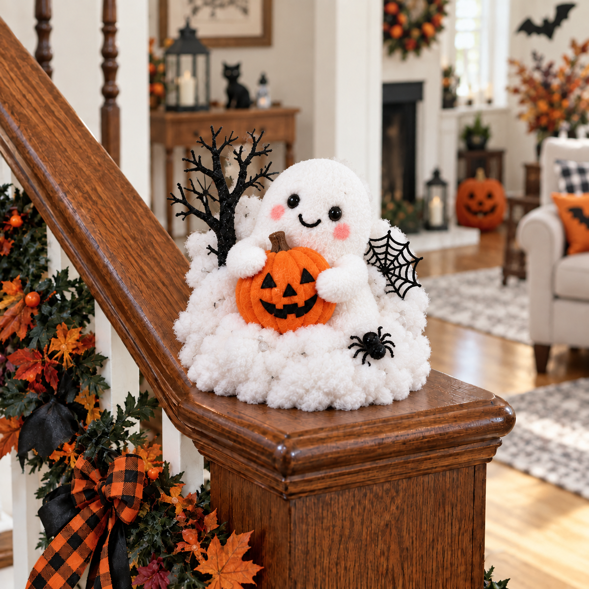 Glowing Ghost Staircase Decor – Cute Halloween Railing Accent