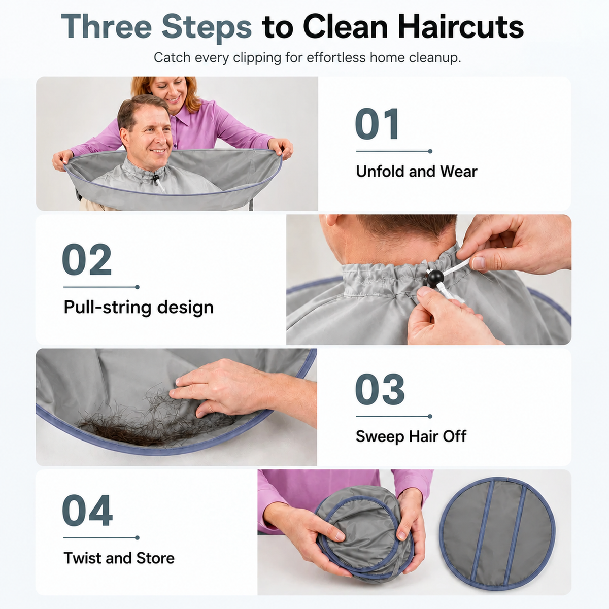 Haircutting Cape with Catcher ✂️ – Waterproof No-Mess Hair Trimming