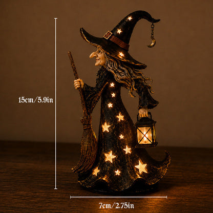 🌟🧙‍♀️ Sterrenlicht Heks Nachtlampje Beeldje | Halloween Heksenornament met Warme LED-verlichting 🎃
