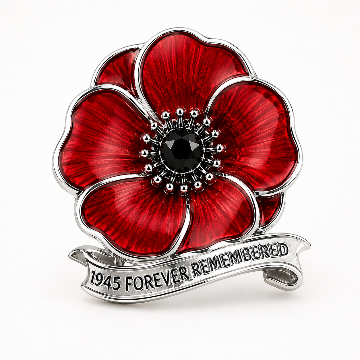 🌺 Lest We Forget Remembrance Poppy Brooch – VE Day 80th Anniversary Tribute Pin