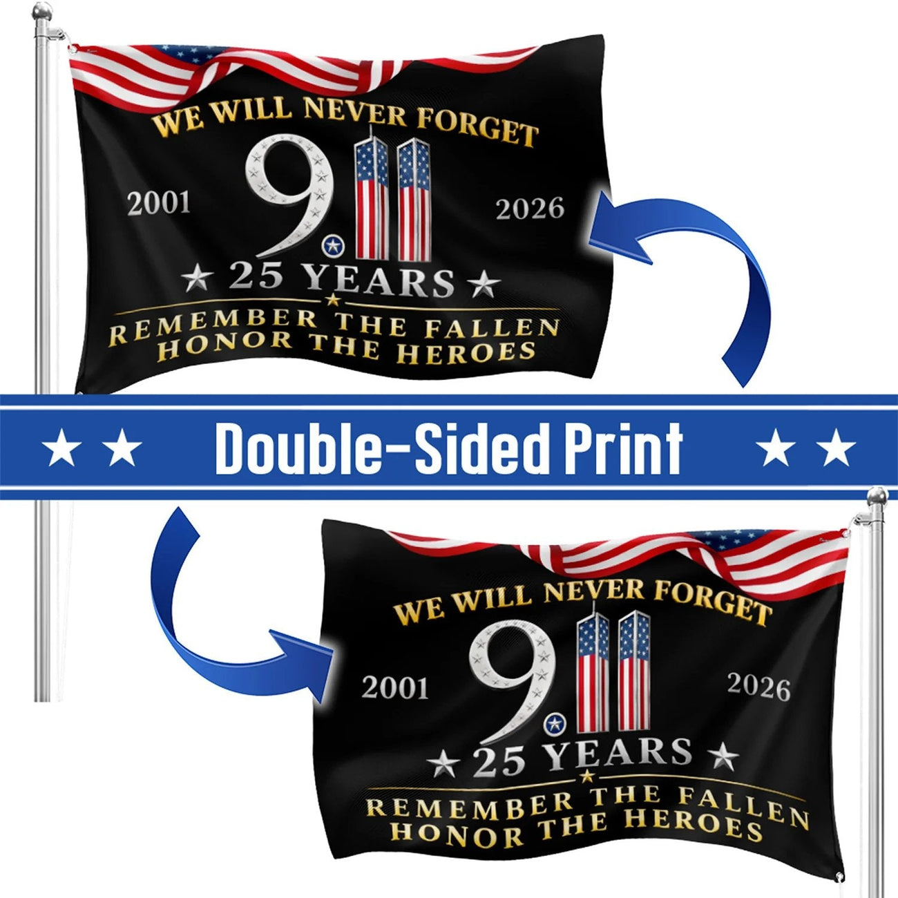September 11 memorial flag shown in a display setting