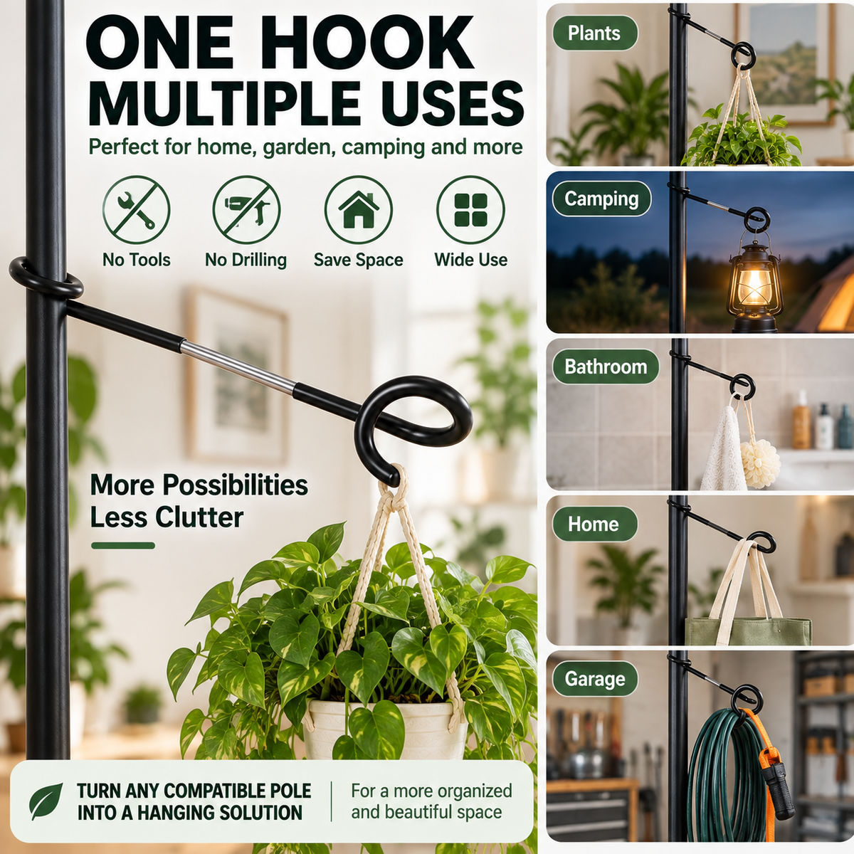 🌿 No-Drill Plant Pole Hanging Hook — Hang More Plants Without Tools