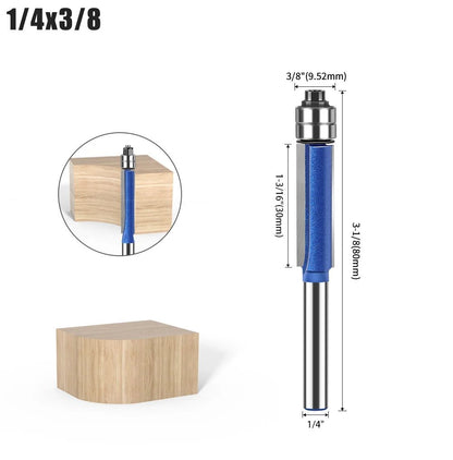 🪵 4-Piece Flush Trim Router Bits – Dual Bearings, 1/4" Shank