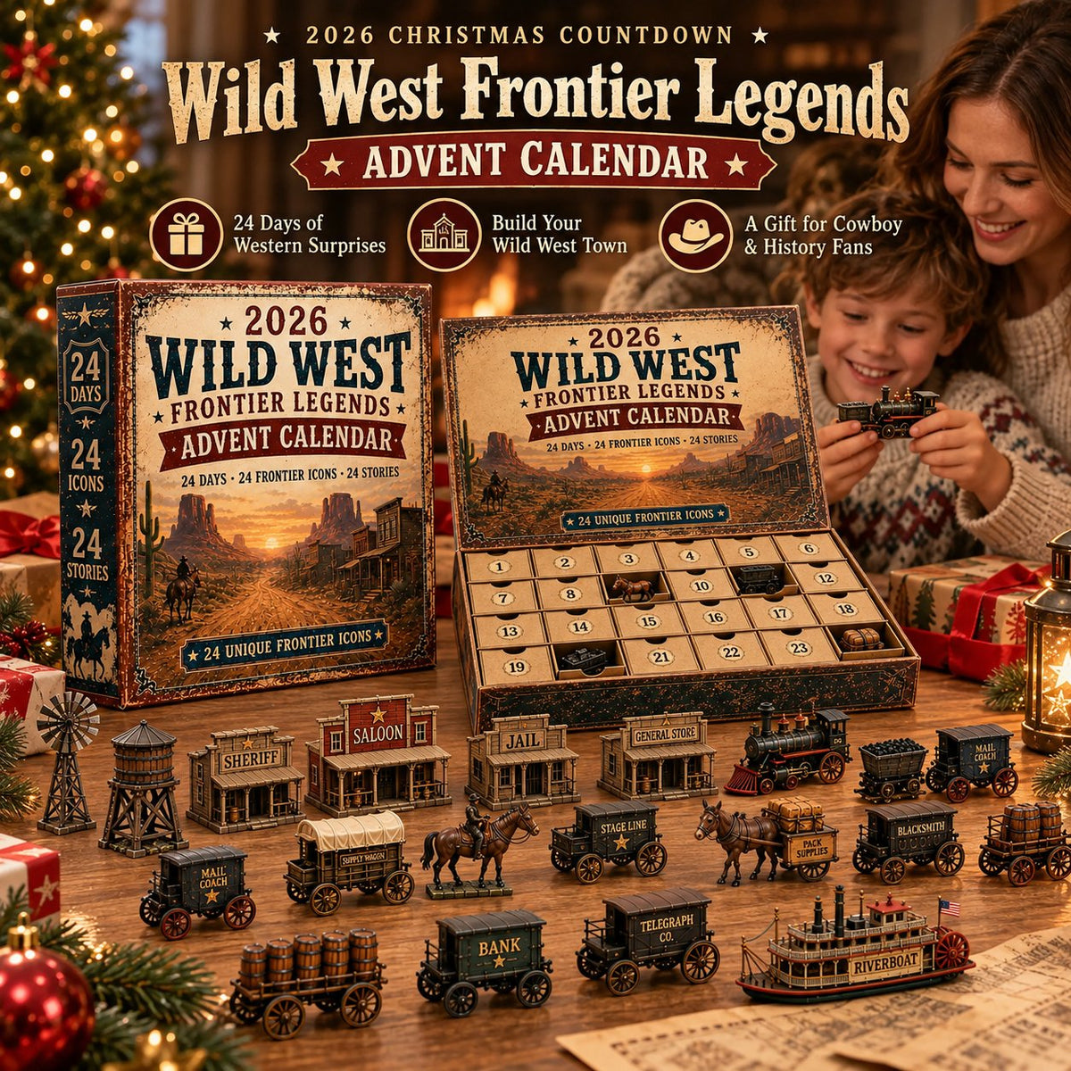 2026 Wild West Frontier Legends Advent Calendar – 24 Days of Old West Miniature Collectibles, Western Christmas Countdown Gift for History & Cowboy Fans
