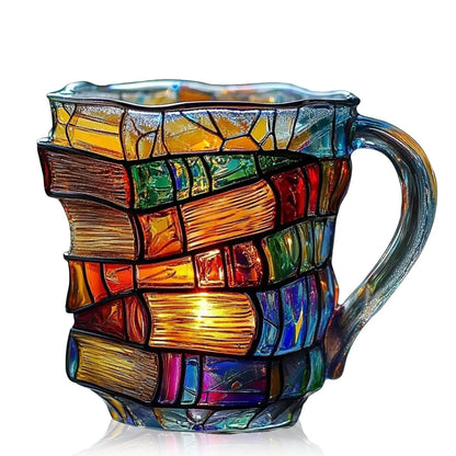 📚 Hand-Painted 3D Book Stack Glass Mug – Cozy Reader Gift, Only 7 Left ☕