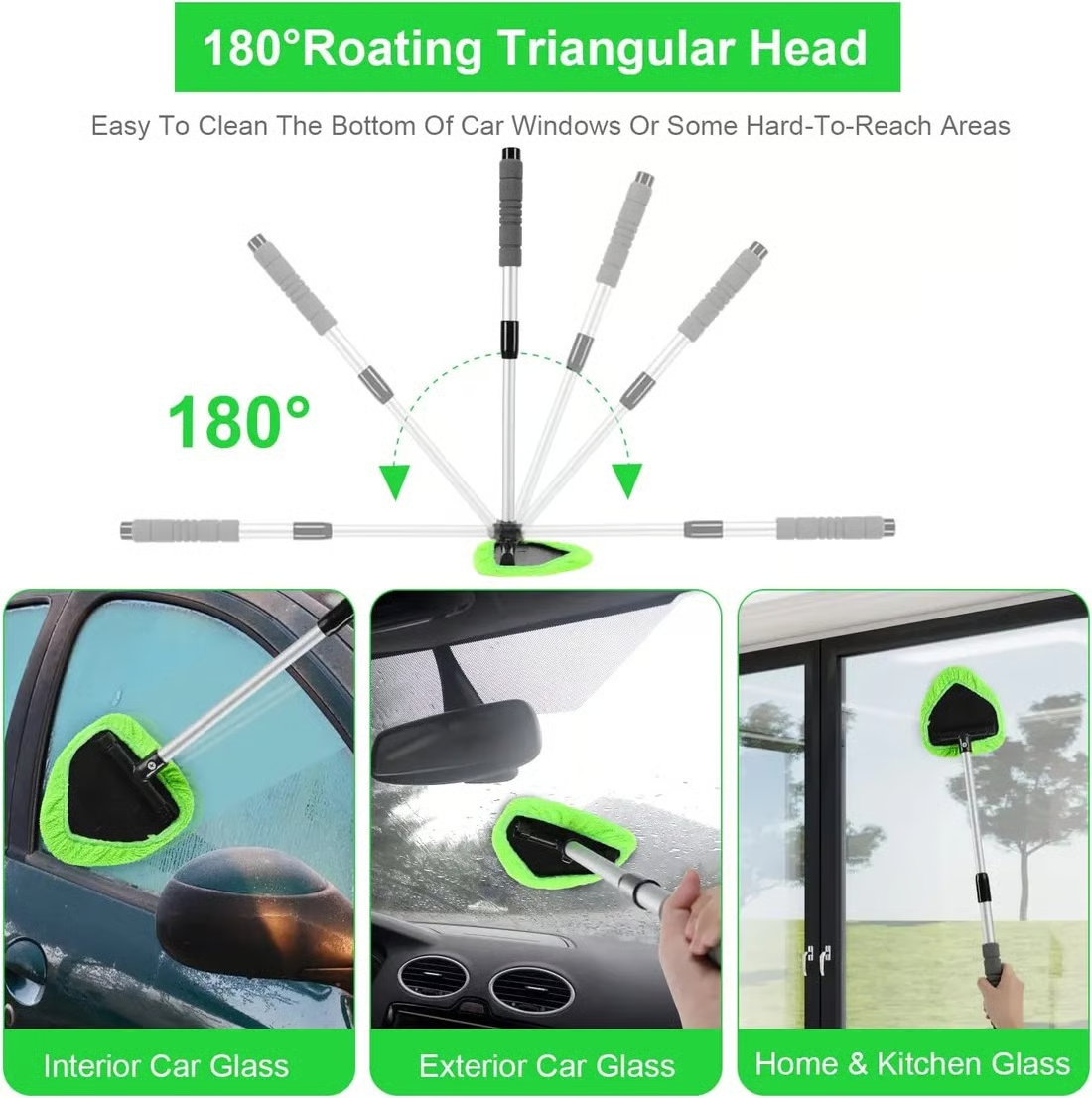 🚗 Extendable Windshield Cleaner – 180° Rotating Head & 4 Washable Pads
