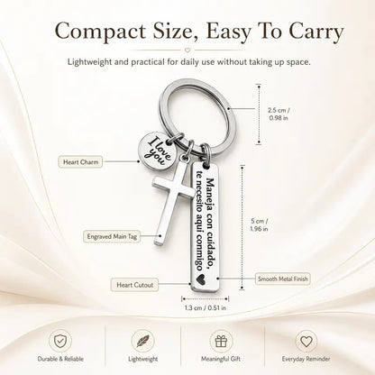 Keychain with Cross and "I Love You" Charm