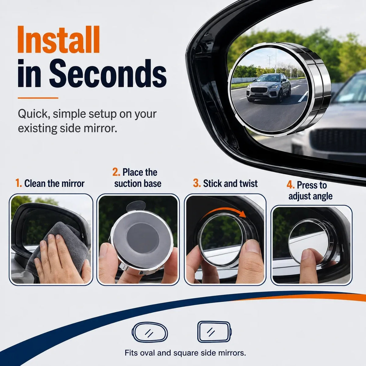 360° Adjustable Blind Spot Mirrors 🚗 – 2-Pack Wide-Angle View