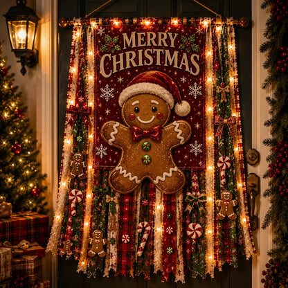 ⏳ Last Day 49% OFF – 🎄Oversized Lighted Christmas Door Hanging Decor Collection | 27 × 50 in Layered Fabric Design with Warm Lights & 5 Festive Character Styles ✨