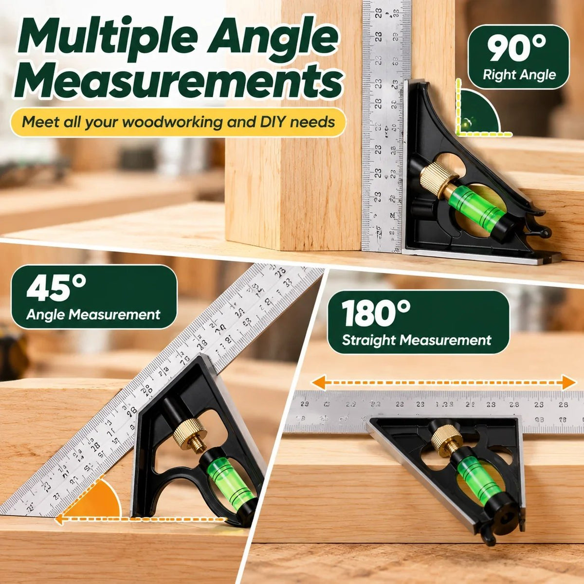 300mm Precision Combination Square 📐 – Adjustable Woodworking Tool with Level & Scriber