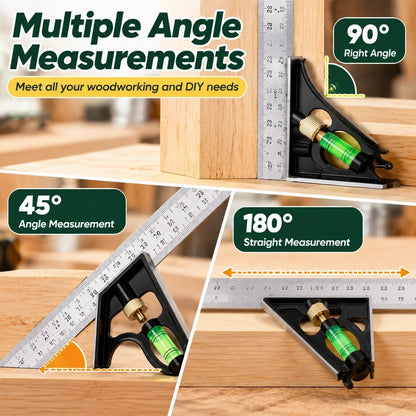 300mm Precision Combination Square 📐 – Adjustable Woodworking Tool with Level & Scriber