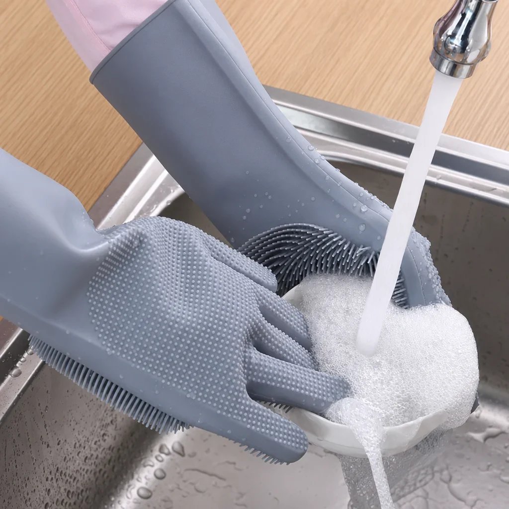 🧤 Silicone Scrubbing Gloves – Multipurpose Cleaning for Dishes & Pet Care