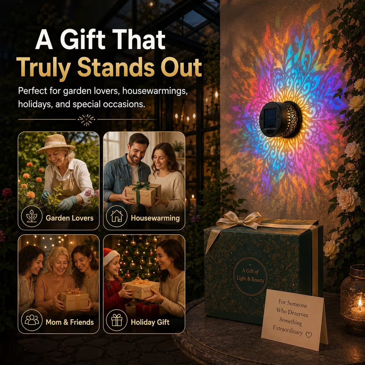 🌙 Solar Mandala Wall Light | Garden & Patio Decorative LED Light