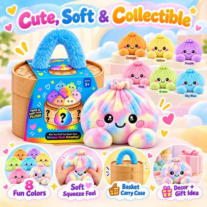 🌈🥟 Rainbow Dumpling Plush Set – 8 Colorful Squishies in a Cute Steamer Basket