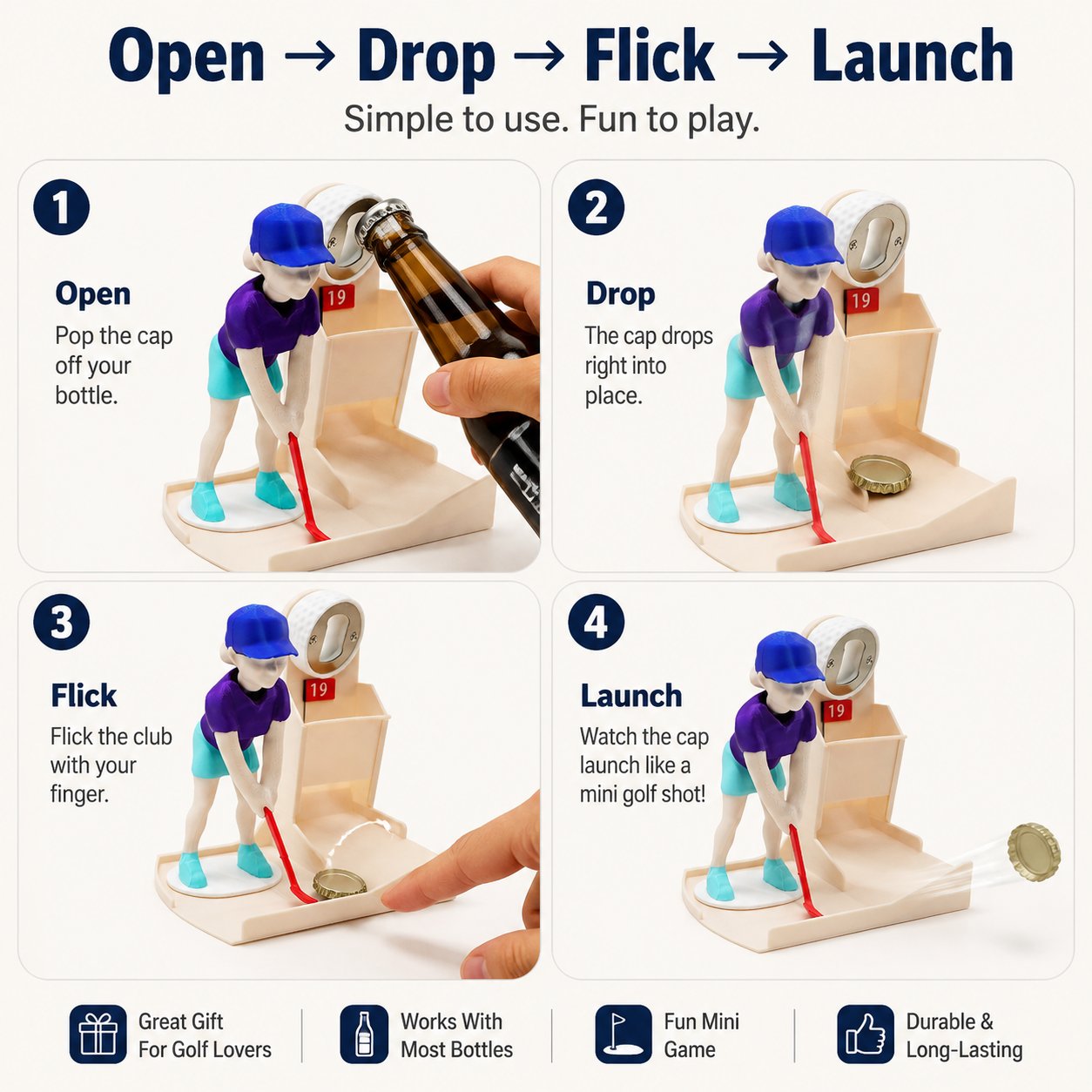Interactive Golf Bottle Opener - Turn Every Drink Into A Mini Game