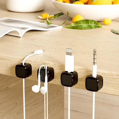 🔥 Buy More, Save More | Magnetic Cord Organizer Clips with Strong Adhesive Base, 6-Piece Set in White