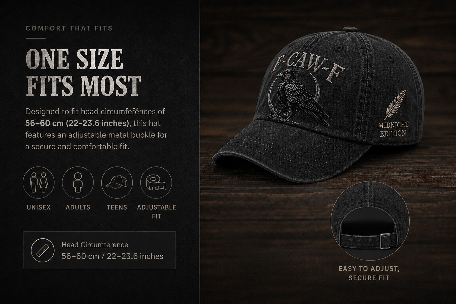 🐦‍⬛F-CAW-F Midnight Edition Raven Cap – Vintage Washed Embroidered Crow Hat