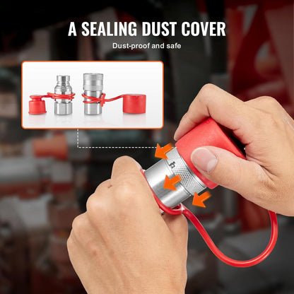 💯VEVOR 1/2" Flat Face Hydraulic Couplers, 1/2" NPT Skid Steer Hydraulic Quick Connect Couplers with 2 Dust Caps (ISO16028)