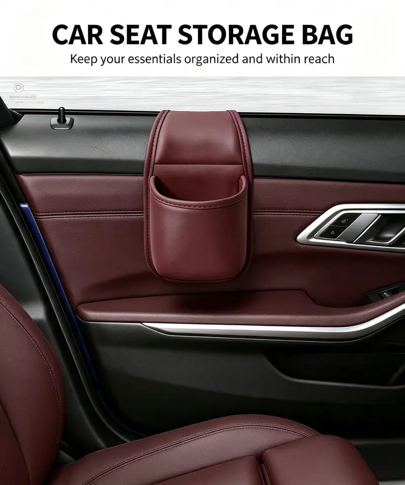 🚗 Double-Tier Leather Car Door Caddy – Slim Storage for Phone, Keys & Daily Gear