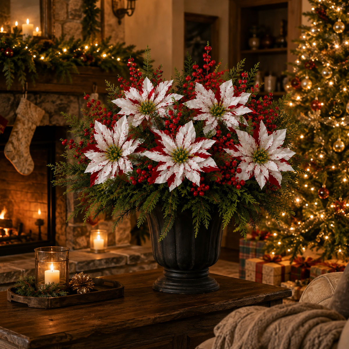 ❤️ Christmas Poinsettia Planter Inserts – Red & White Holiday Floral Picks