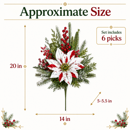 ❤️ Christmas Poinsettia Planter Inserts – Red & White Holiday Floral Picks