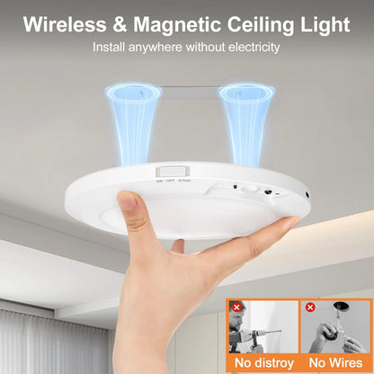 💡 SmartGlow Cordless LED Ceiling Light – Motion-Activated, USB Rechargeable with Remote Control