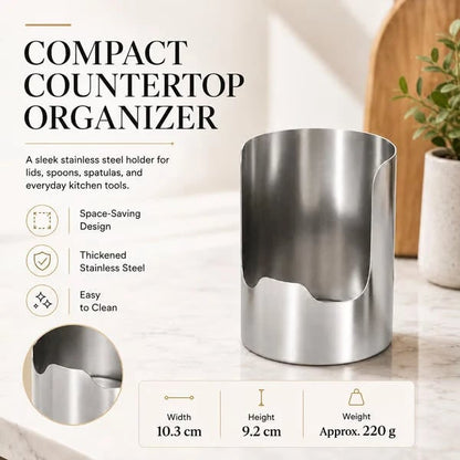 ✨ Stainless Steel Countertop Utensil Caddy & Pot Lid Rest – Rust-Resistant, 1-Pack