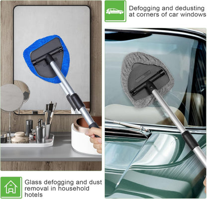 180° Swivel Windshield Cleaner 🚘 – Long-Reach Kit with 6 Pads, Brush & Spray Bottle