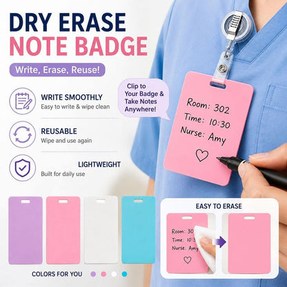 🩺📝 Erasable Badge Note – 🖊 Write, Wipe & Reuse with a Free Badge Clip