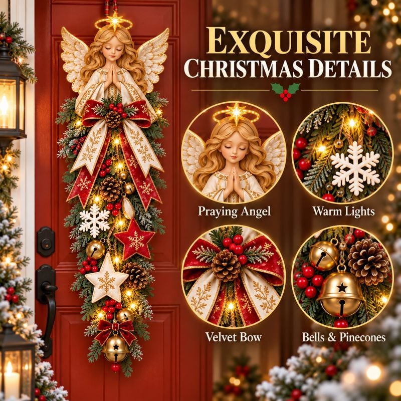 💯🔥49% OFF✨👼 Lighted Angel Christmas Door Swag – A Heavenly Holiday Welcome