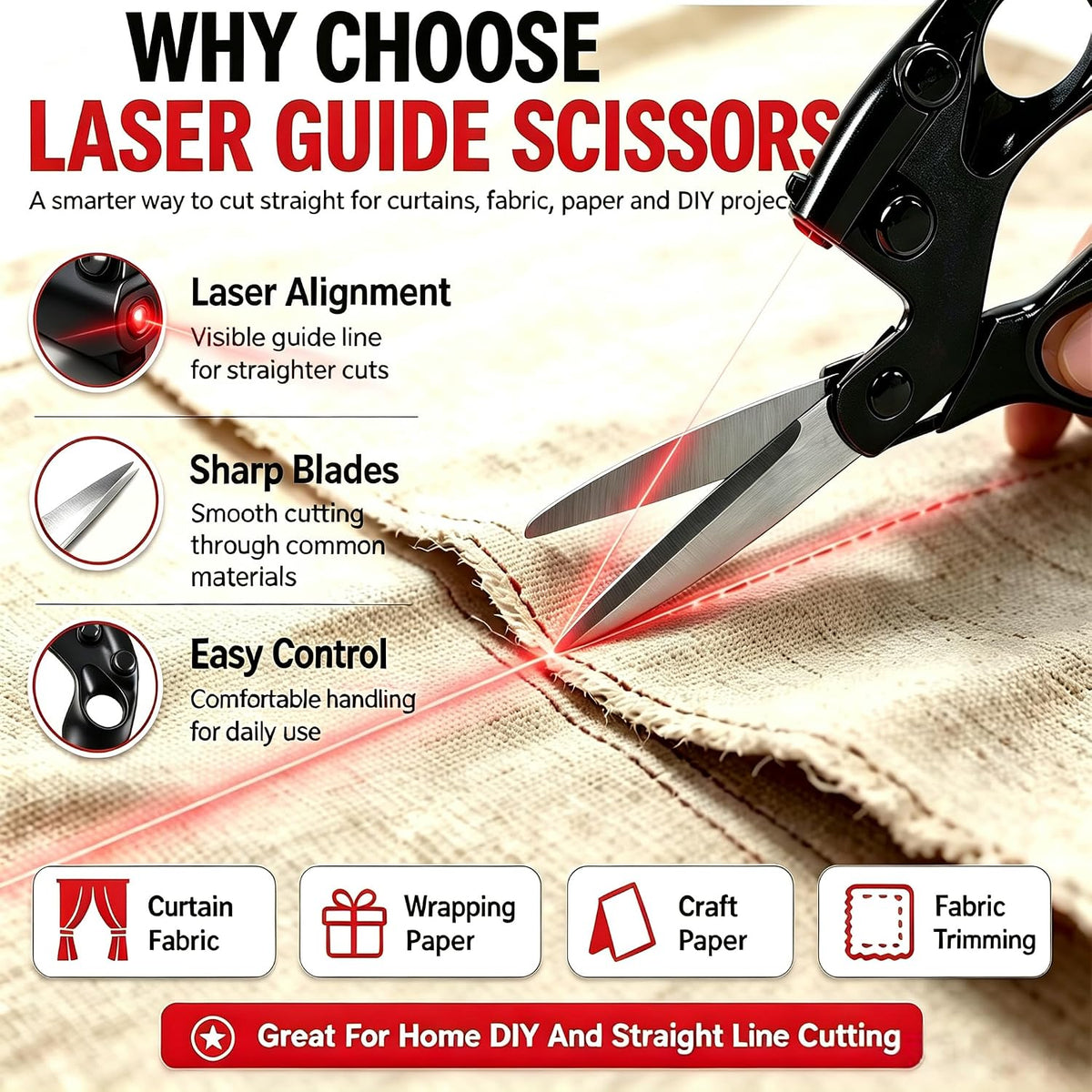 ✂️ Laser-Guided Fabric Scissors for Smooth, Precise Cutting