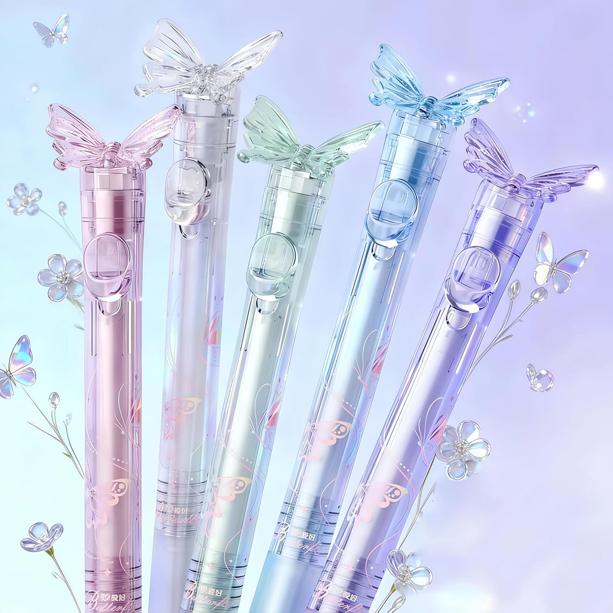 🦋 Butterfly Retractable Gel Pen – 0.5mm Smooth Black Ink | Single or 5-Color Set