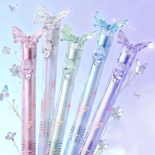 🦋 Butterfly Retractable Gel Pen – 0.5mm Smooth Black Ink | Single or 5-Color Set