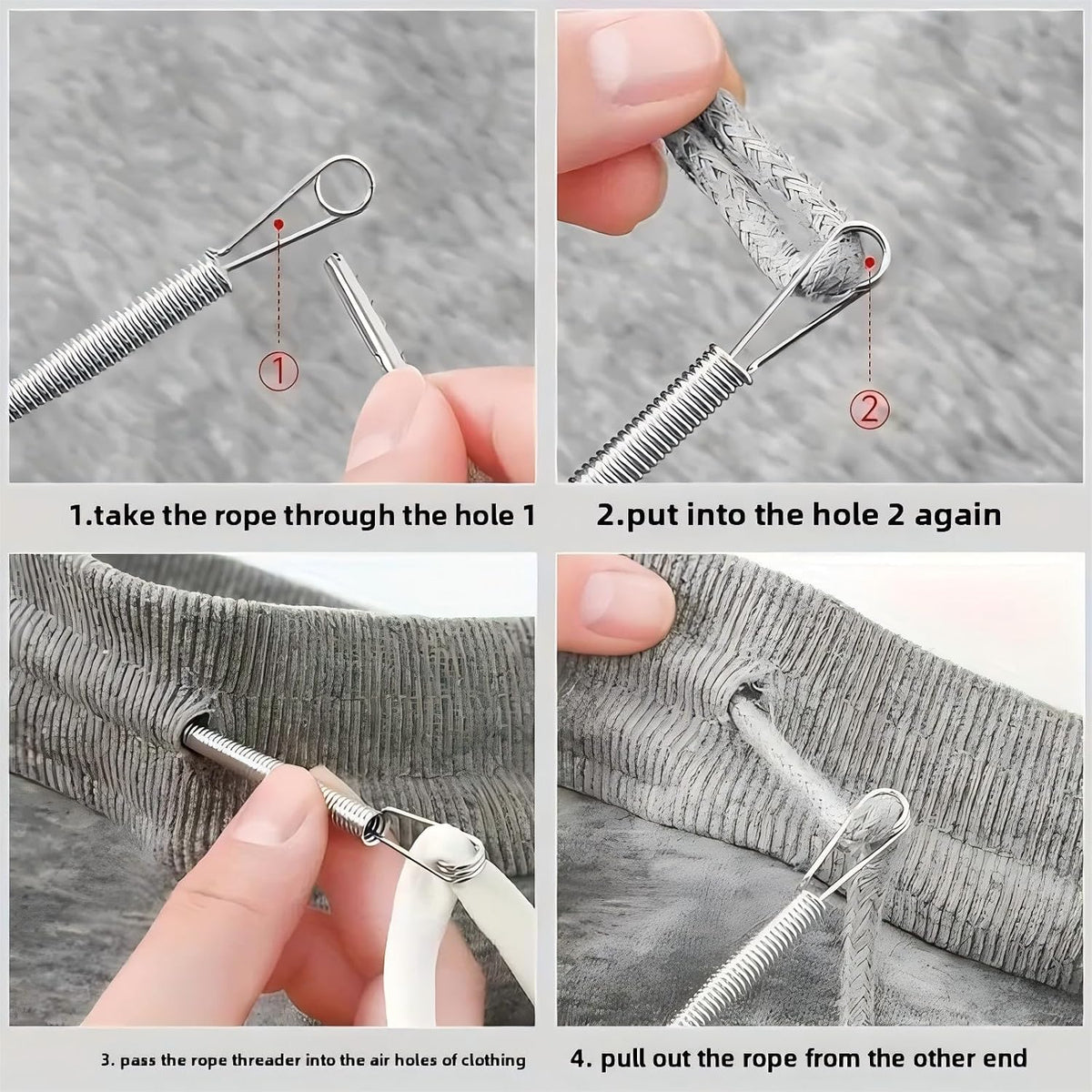 Quick-Thread Drawstring Tool 🧵 – 2-Piece Spring-Loaded Set for Hoodies & Pants