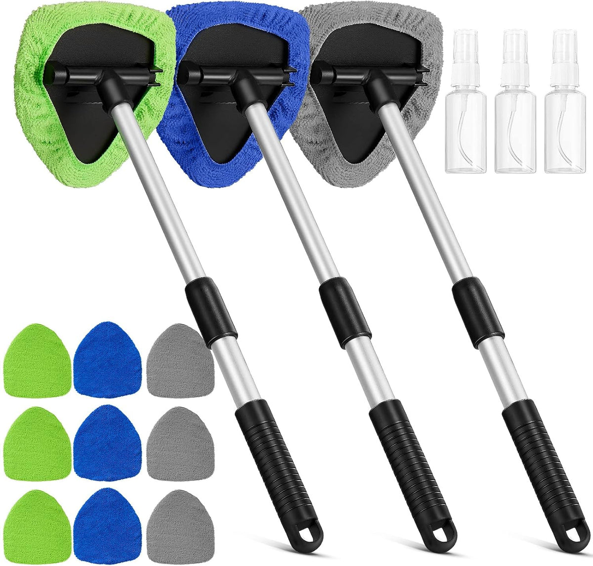 180° Swivel Windshield Cleaner 🚘 – Long-Reach Kit with 6 Pads, Brush & Spray Bottle