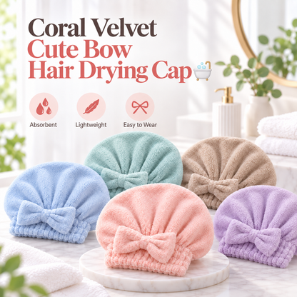 🎀 Ultra-Soft Coral Velvet Bow Hair Towel Wrap | Buy 2, Get 1 Free 🛁