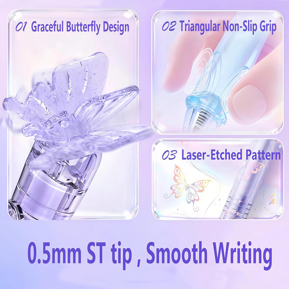 🦋 Butterfly Retractable Gel Pen – 0.5mm Smooth Black Ink | Single or 5-Color Set
