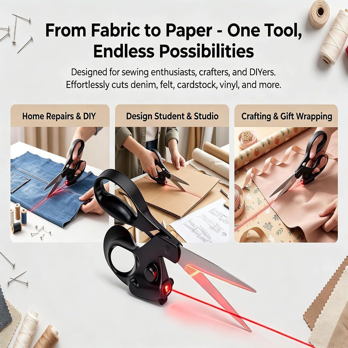 ✂️ Laser-Guided Fabric Scissors for Smooth, Precise Cutting